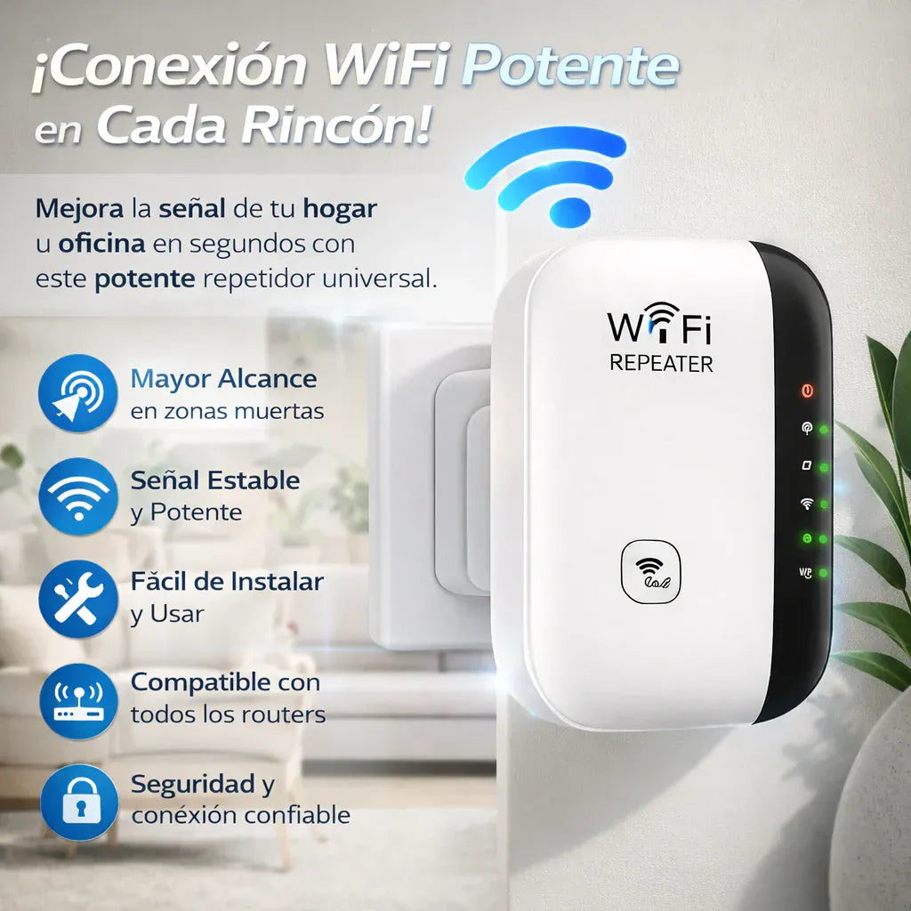Repetidor de señal Wi-FI Amplía tu Cobertura con Señal Estable en Toda la Casa