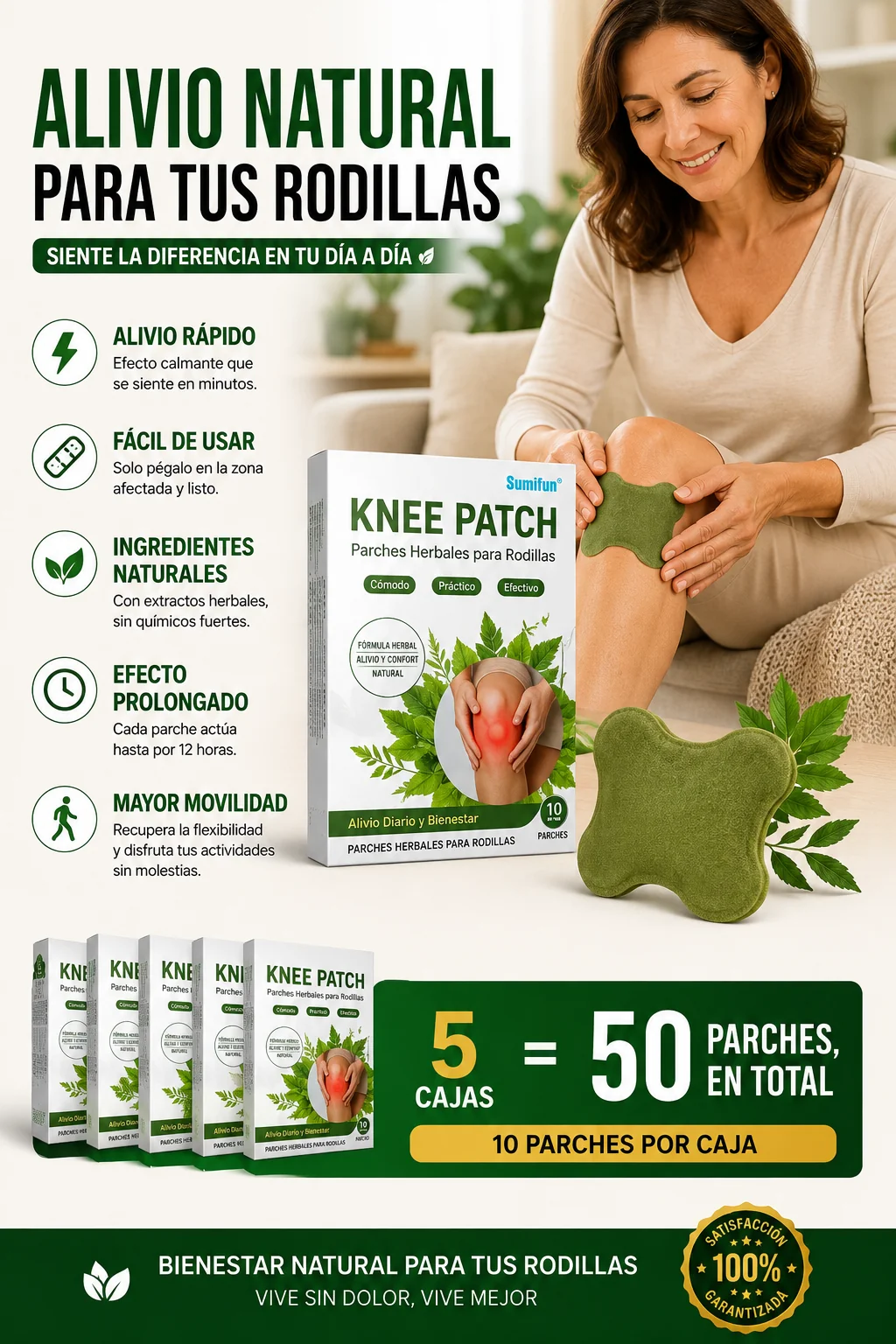 Alivio Natural – Parches térmicos herbales para el cuidado diario de rodillas, espalda, cuello y tobillos.🌿 - Pack 5 cajas