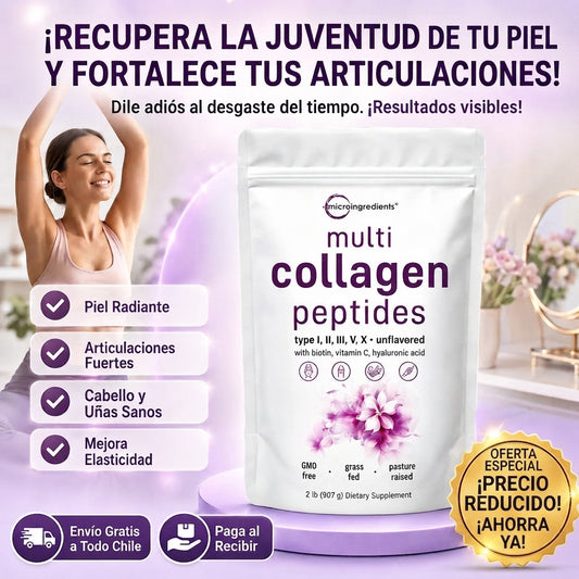 Multi Collagen Peptides Premium - 5 Tipos de Colágeno + Biotina + Vitamina C + Ácido Hialurónico